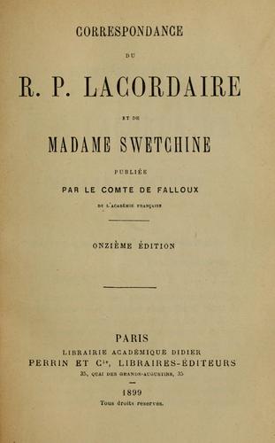 Cover for Correspondance du R. P. Lacordaire et de Madame Swetchine