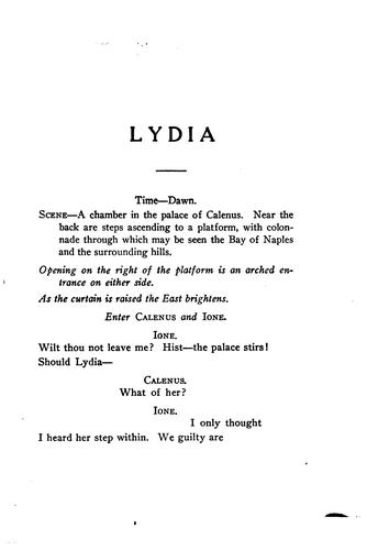 Cover for Lydia: A Poetical Drama in One Act