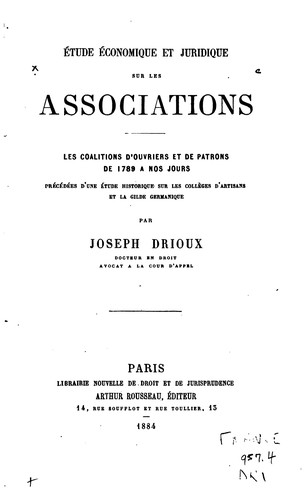 Cover for Étude économique et juridique sur les associations: les coalitions d ...