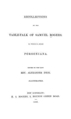 Cover for Recollections of the table-talk of Samuel Rogers