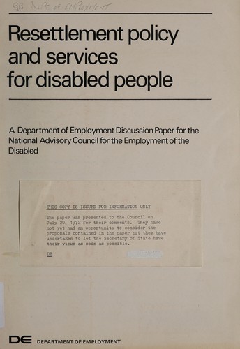 Cover for Resettlement policy and services for disabled people