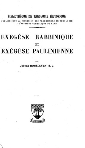 Cover for Exeǵes̀e rabbinique et exeǵes̀e paulinienne