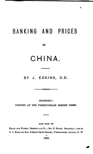 Cover for Banking and prices in China