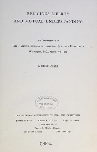 Cover for Religious liberty and mutual understanding