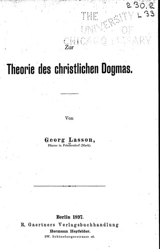 Cover for Zur Theorie des christlichen Dogmas