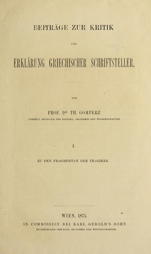 Cover for Beitra ge zur Kritik und Erkla rung griechischer Schriftsteller