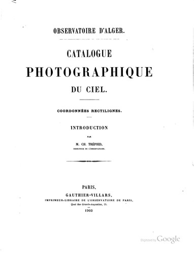 Cover for Catalogue photographique du ciel: Coordonnées rectilignes