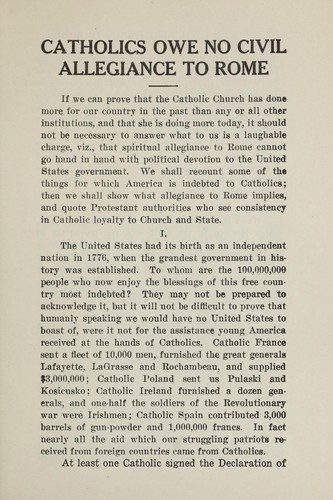 Cover for Do Catholics owe civil allegiance to Rome?