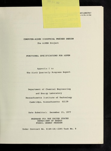 Cover for Computer-aided industrial process design