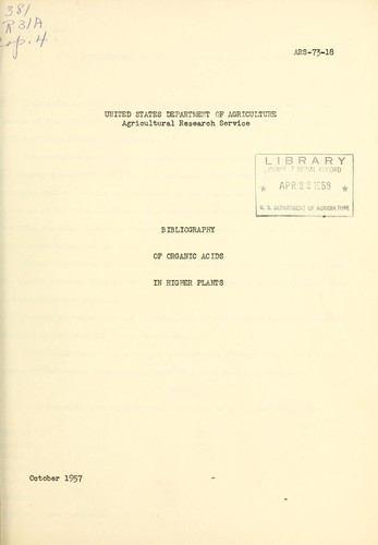 Cover for Bibliography of organic acids in higher plants