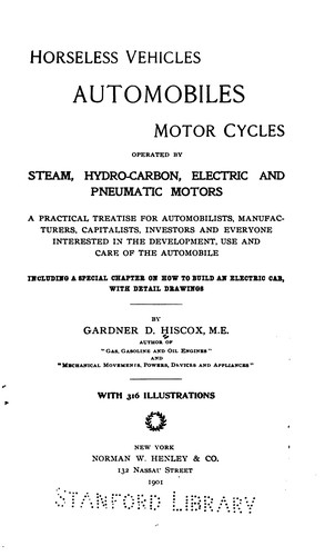 Cover for Horseless Vehicles, Automobiles, Motor Cycles Operated by Steam, Hydro-carbon, Electric and ...