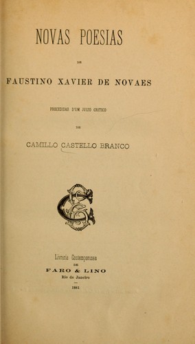 Cover for Novas poesias. Precedidas d'um juizo critico de Camillo Castello Branco