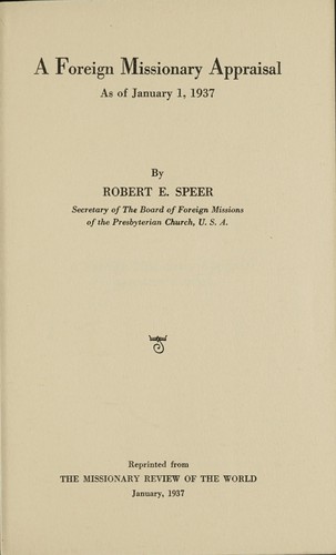 Cover for A foreign missionary appraisal as of January 1, 1937