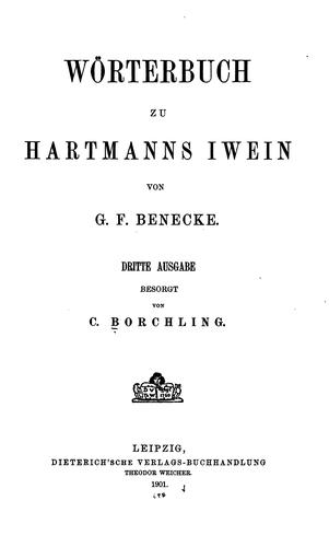 Cover for Wörterbuch zu Hartmanns Iwein