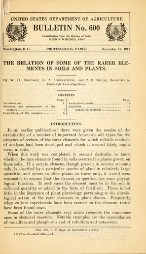 Cover for The relation of some of the rarer elements in soils and plants