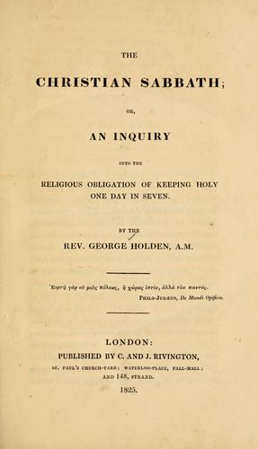 Cover for The Christian sabbath
