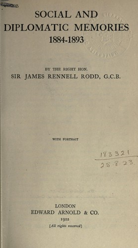 Cover for Social and diplomatic memories