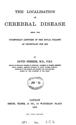 Cover for The localisation of cerebral disease. Gulstonian lectures