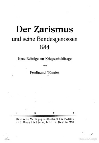 Cover for Der zarismus und seine bundesgenossen 1914