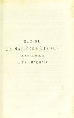 Cover for Manuel de matiere medicale de therapeutique et de pharmacie