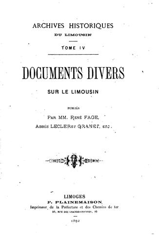 Cover for Documents divers sur le Limousin ...