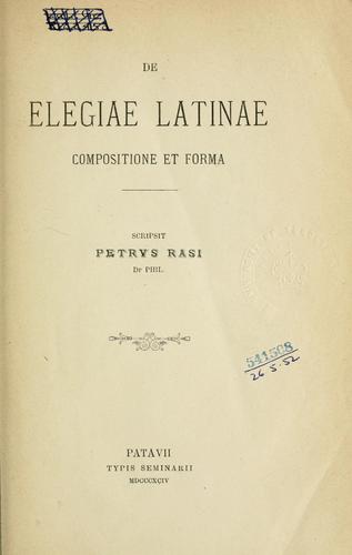 Cover for De elegiae latinae compositione et forma.