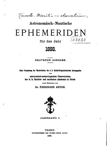 Cover for Astronomisch-nautische Ephemeriden