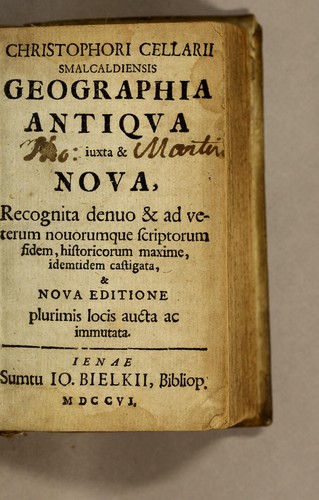 Cover for Christophori Cellarii Smalcaldiensis Geographia antiqua iuxta & noua