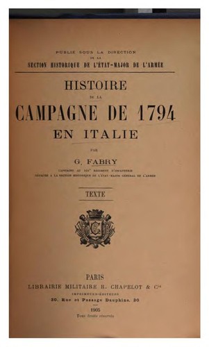 Cover for Histoire de la campagne de 1794 en Italie