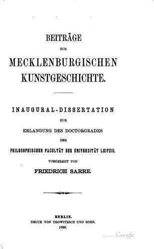 Cover for Beitraege zur mecklenburgischen Kunstgeschichte