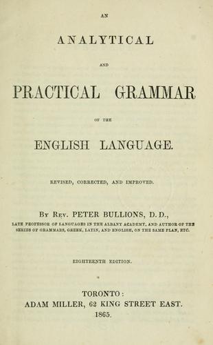 Cover for An analytical and practical grammar of the English language, rev. cor. and improved.