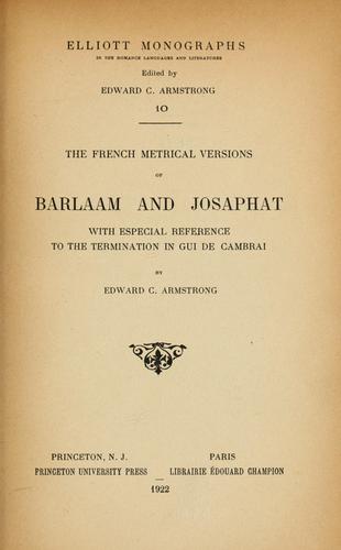 Cover for The French metrical versions of Barlaam and Josaphat