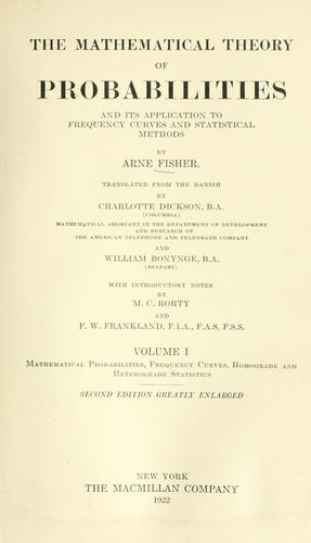 Cover for mathematical theory of probabilities and its application to frequency curves and statistical methods