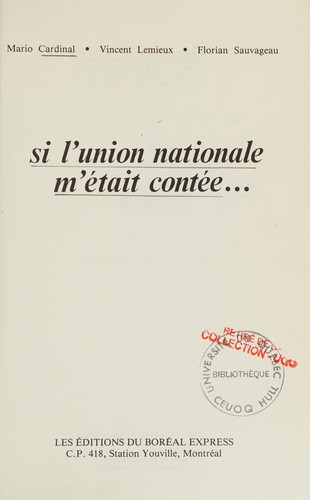 Cover for Si l'Union nationale m'était contée ...