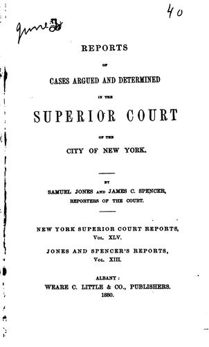 Cover for Reports of Cases Argued and Determined in the Superior Court of the City of ...