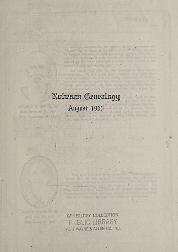 Cover for Robeson genealogy, August, 1933