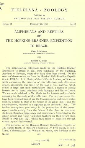Cover for Amphibians and reptiles of the Hopkins-Branner expedition to Brazil