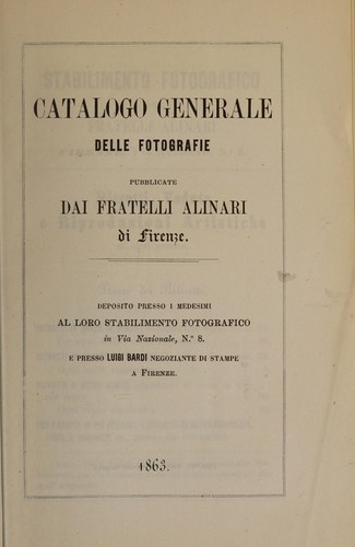Cover for Catalogo generale delle fotografie pubblicate dai Fratelli Alinari di Firenze
