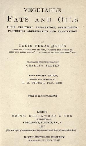 Cover for Vegetable fats and oils