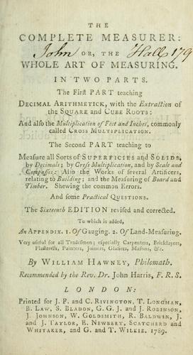 Cover for complete measurer; or, The whole art of measuring ...