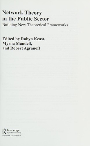 Cover for Network Theory in the Public Sector