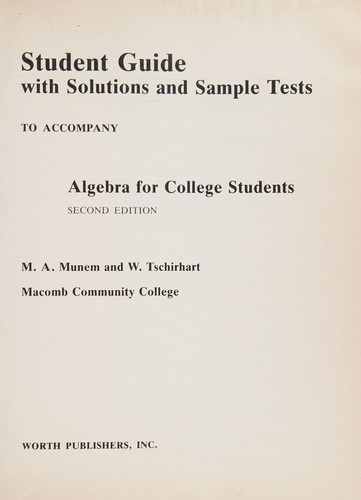Cover for Algebra for College Students