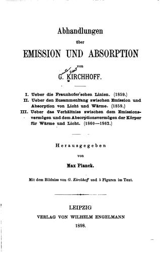 Cover for Abhandlungen über emission und absorption