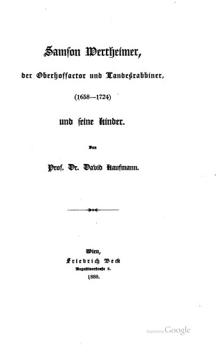 Cover for Samson Wertheimer