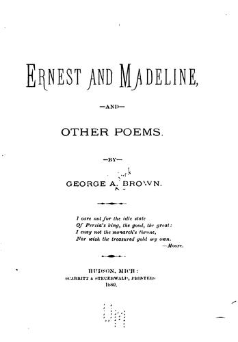 Cover for Ernest and Madeline: And Other Poems