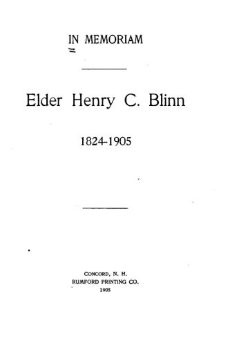 Cover for In Memoriam, Elder Henry C. Blinn, 1824-1905