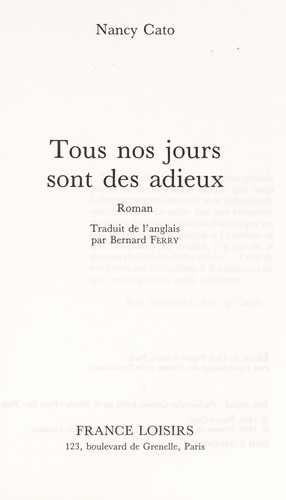 Cover for Tous nos jours sont des adieux