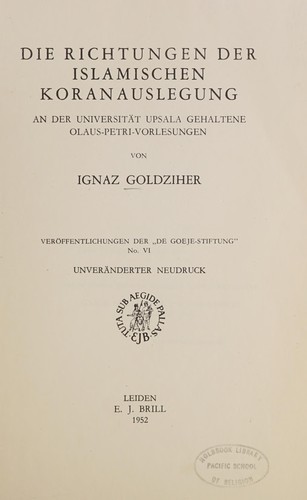 Cover for Die Richtungen der islamischen Koranauslegung