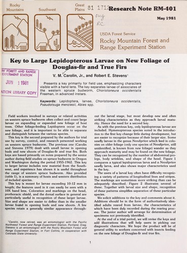 Cover for Key to large lepidopterous larvae on new foliage of Douglas-fir and true firs