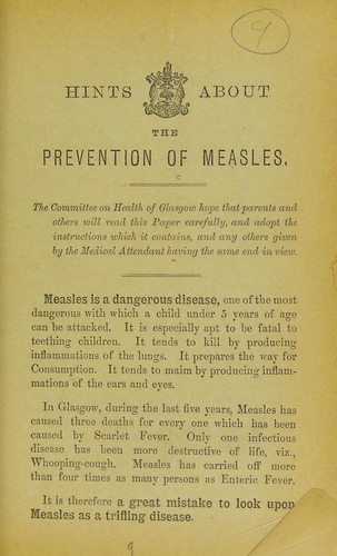 Cover for Hints about the prevention of measles